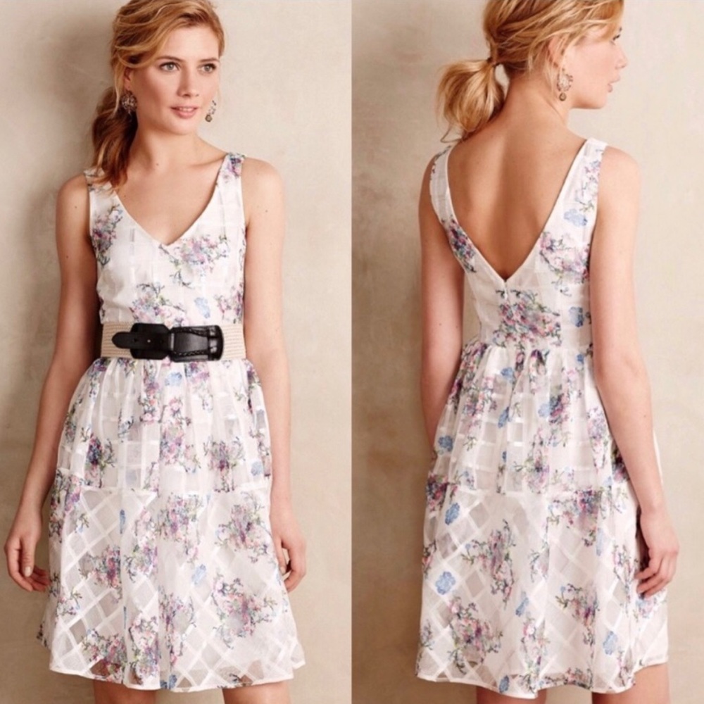 Anthropologie White Floral 0P Dress